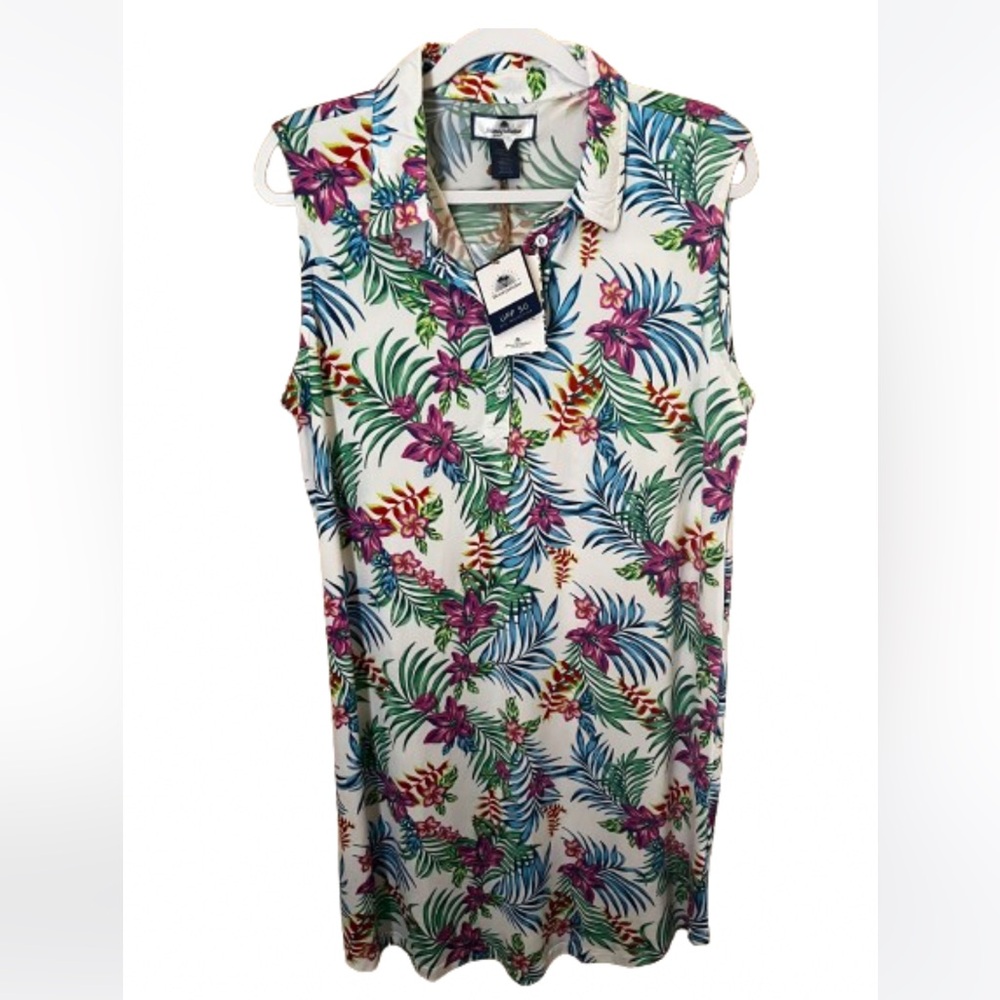 NWT Island Collection XL Sleeveless Spring Floral Dress Vacation Resort UPF 50